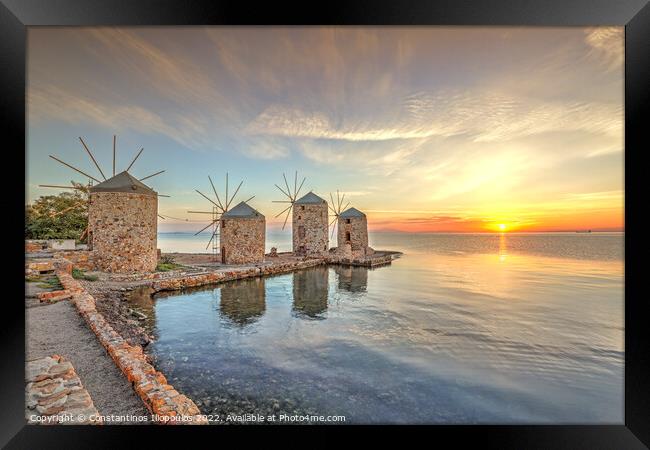 Sunrise at the windmills in Chios, Greece Framed Print by Constantinos Iliopoulos
