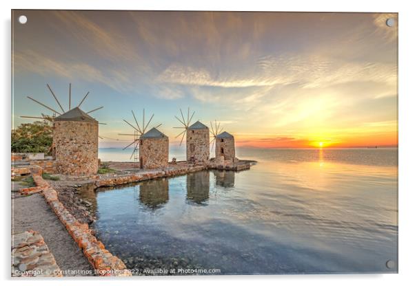 Sunrise at the windmills in Chios, Greece Acrylic by Constantinos Iliopoulos