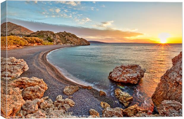 Sunrise at the beach Mavra Volia in Chios, Greece Canvas Print by Constantinos Iliopoulos