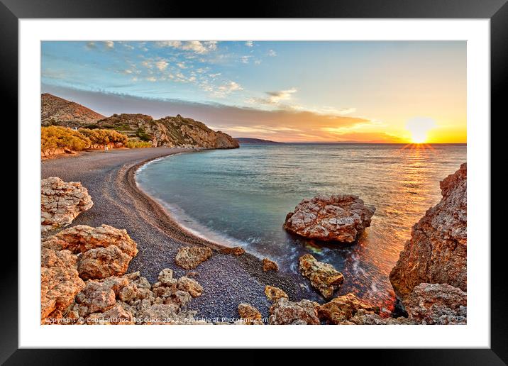 Sunrise at the beach Mavra Volia in Chios, Greece Framed Mounted Print by Constantinos Iliopoulos