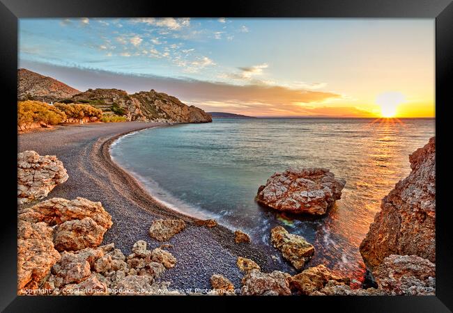 Sunrise at the beach Mavra Volia in Chios, Greece Framed Print by Constantinos Iliopoulos