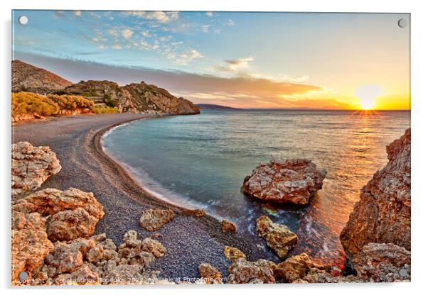 Sunrise at the beach Mavra Volia in Chios, Greece Acrylic by Constantinos Iliopoulos