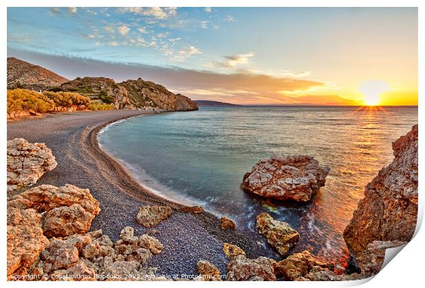 Sunrise at the beach Mavra Volia in Chios, Greece Print by Constantinos Iliopoulos