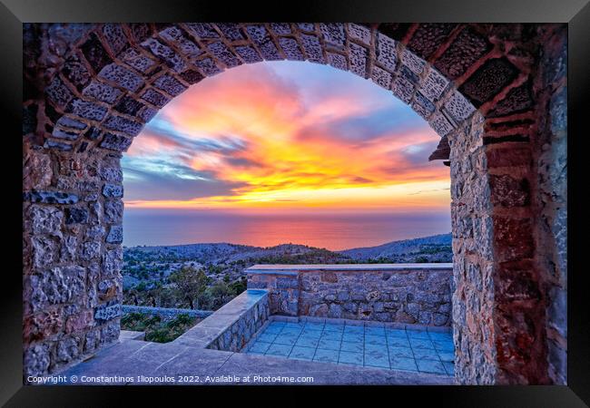 Sunset from Avgonyma of Chios, Greece Framed Print by Constantinos Iliopoulos