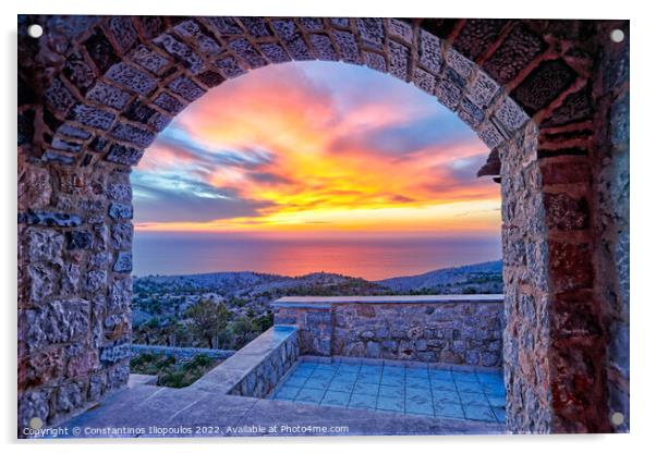 Sunset from Avgonyma of Chios, Greece Acrylic by Constantinos Iliopoulos