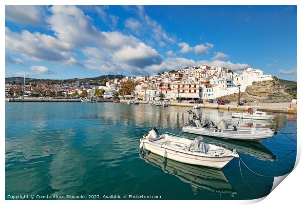 The port in the Chora of Skopelos, Greece Print by Constantinos Iliopoulos