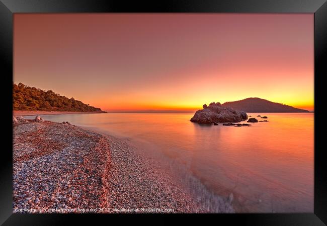 The sunset at the beach Milia of Skopelos, Greece Framed Print by Constantinos Iliopoulos