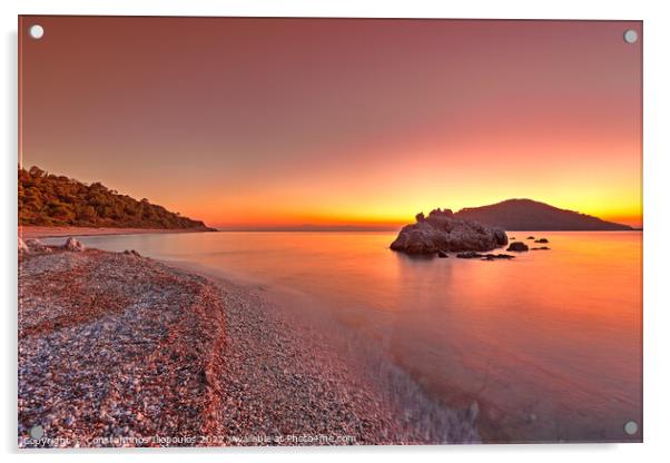 The sunset at the beach Milia of Skopelos, Greece Acrylic by Constantinos Iliopoulos