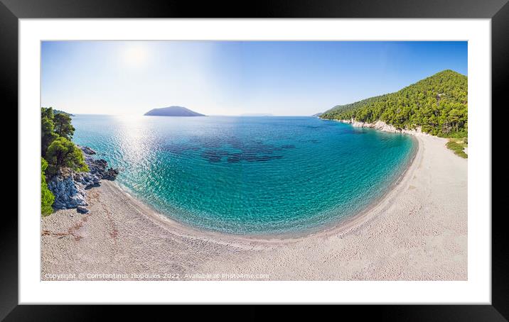 The beach Kastani of Skopelos from drone, Greece Framed Mounted Print by Constantinos Iliopoulos