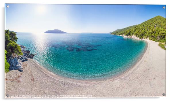 The beach Kastani of Skopelos from drone, Greece Acrylic by Constantinos Iliopoulos