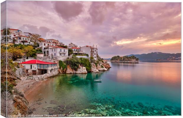 The sunrise at the old port in Skiathos, Greece Canvas Print by Constantinos Iliopoulos