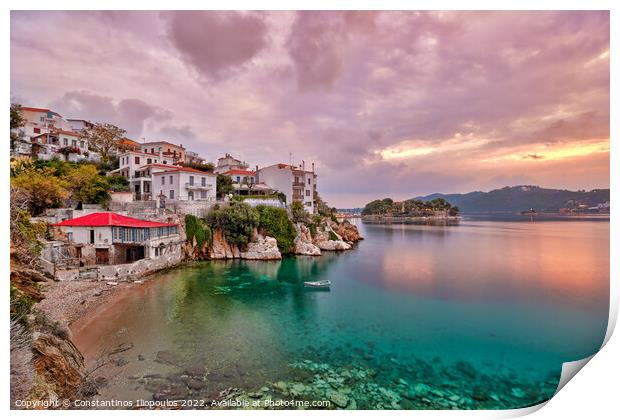 The sunrise at the old port in Skiathos, Greece Print by Constantinos Iliopoulos