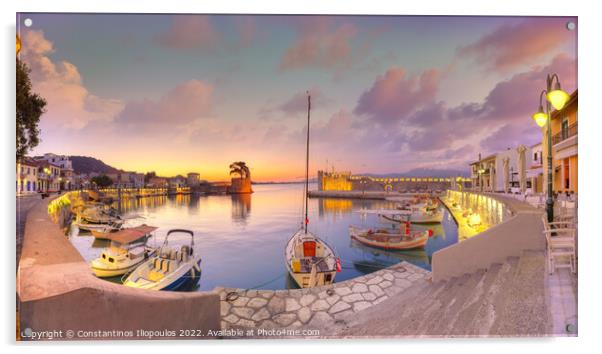 The sunrise at the port of Nafpaktos, Greece Acrylic by Constantinos Iliopoulos