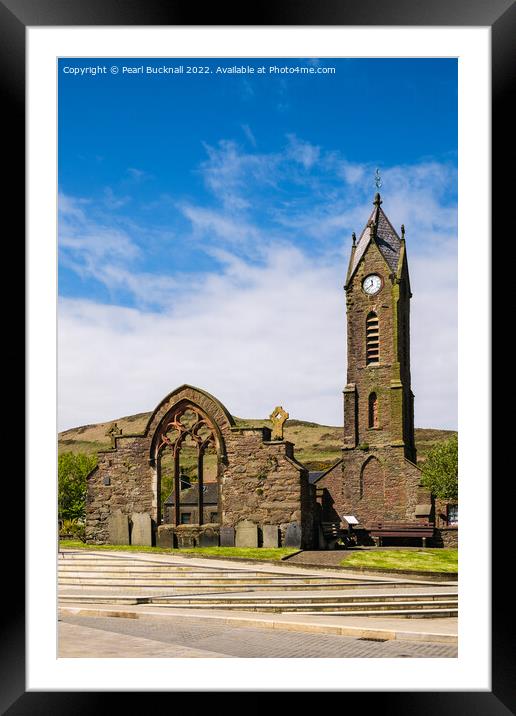 St Peter's Church and Clock Tower in Peel Isle of  Framed Mounted Print by Pearl Bucknall