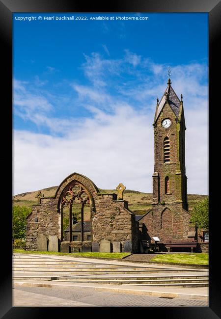 St Peter's Church and Clock Tower in Peel Isle of  Framed Print by Pearl Bucknall