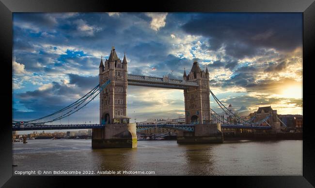Tower bridge from outside the tower of london Framed Print by Ann Biddlecombe