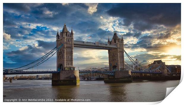 Tower bridge from outside the tower of london Print by Ann Biddlecombe