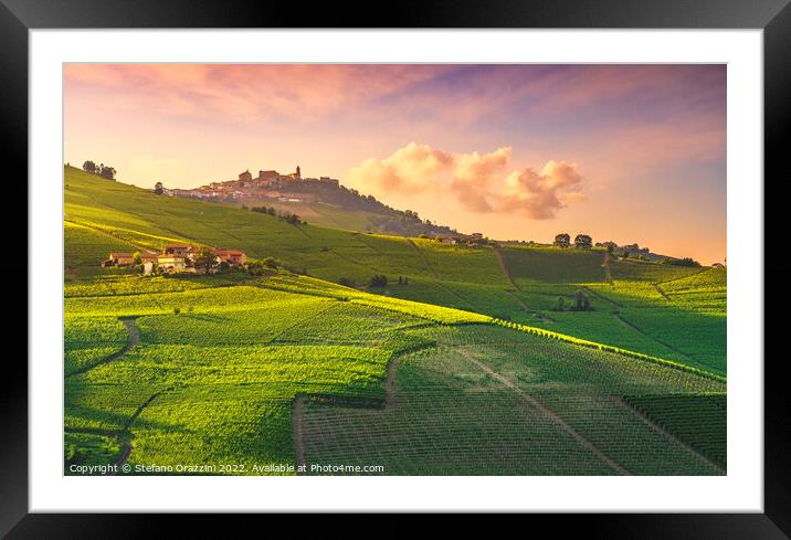 Langhe vineyards view, Barolo and La Morra, Piedmont, Italy Framed Mounted Print by Stefano Orazzini