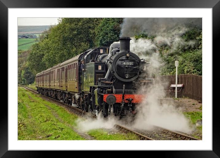 Preserved steam locomotive 41312 at Irwell Vale. Framed Mounted Print by David Birchall