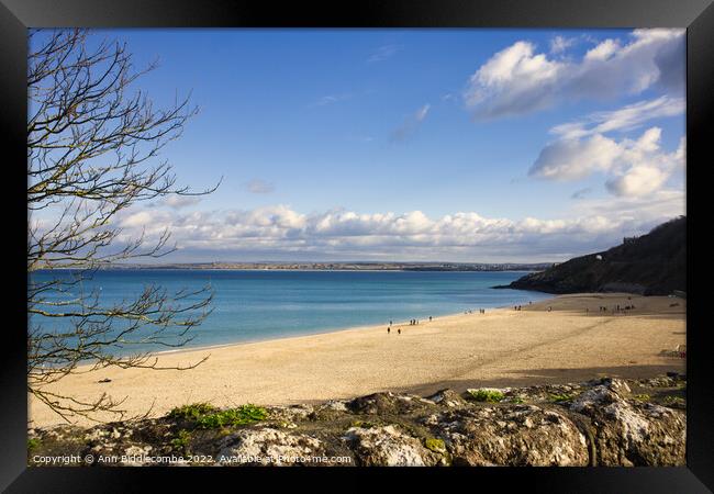 St Ives Beach in winter Framed Print by Ann Biddlecombe