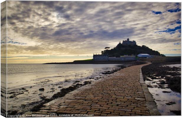 St Michaels Mount in Cornwall just as the tide had Canvas Print by Ann Biddlecombe