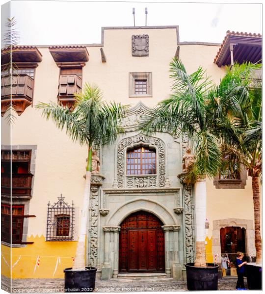 Facade of the Columbus house museum in Las Palmas de Gran Canari Canvas Print by Joaquin Corbalan