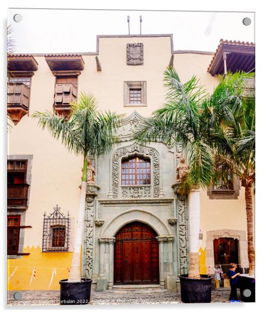 Facade of the Columbus house museum in Las Palmas de Gran Canari Acrylic by Joaquin Corbalan
