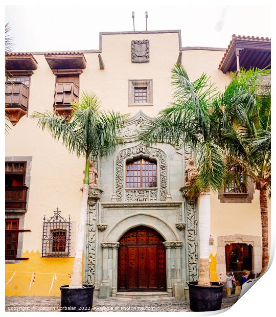 Facade of the Columbus house museum in Las Palmas de Gran Canari Print by Joaquin Corbalan
