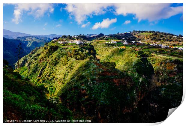 View of the Moya ravine, on the island of Gran Canaria, panorami Print by Joaquin Corbalan