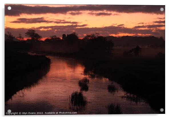 Winter evening along the river. Acrylic by Glyn Evans