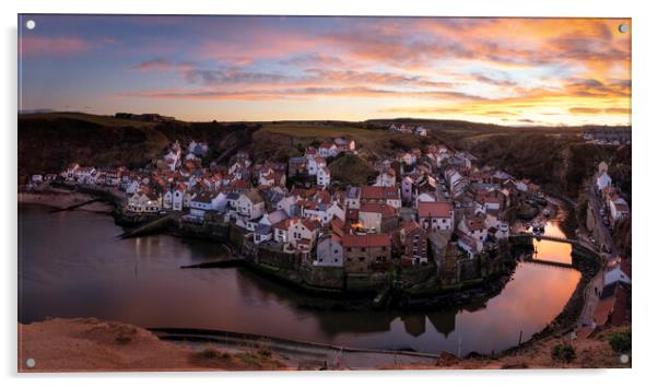 Staithes Sunset Acrylic by David Semmens