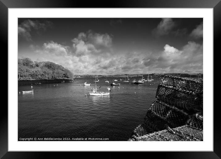 Monochrome Mylor Harbour Framed Mounted Print by Ann Biddlecombe