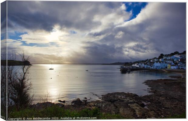 St Mawes under cloudy Skys Canvas Print by Ann Biddlecombe