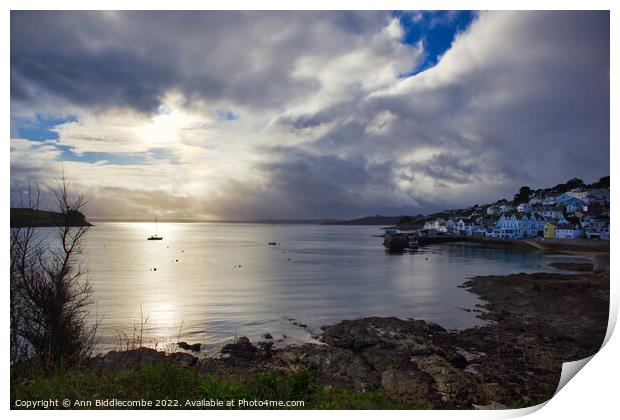 St Mawes under cloudy Skys Print by Ann Biddlecombe