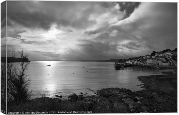 Monochrome St Mawes under cloudy Skys Canvas Print by Ann Biddlecombe