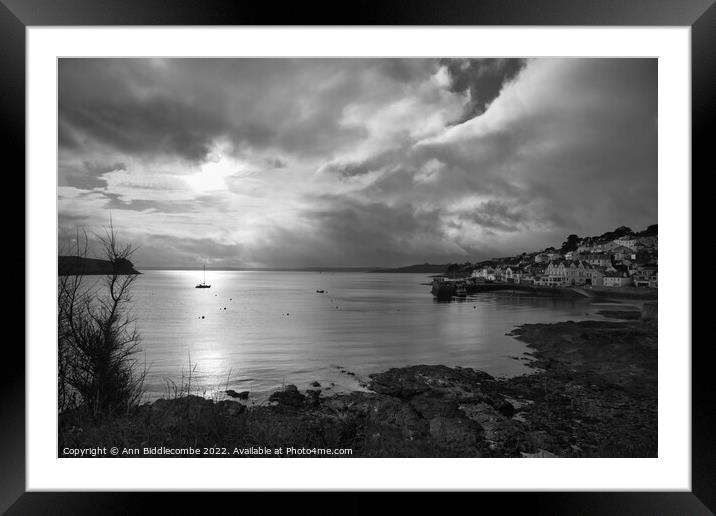 Monochrome St Mawes under cloudy Skys Framed Mounted Print by Ann Biddlecombe