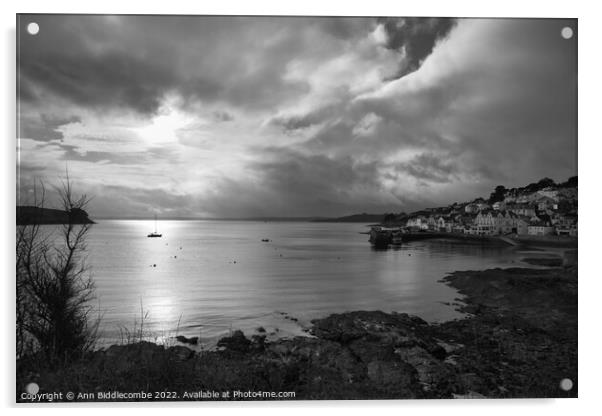 Monochrome St Mawes under cloudy Skys Acrylic by Ann Biddlecombe