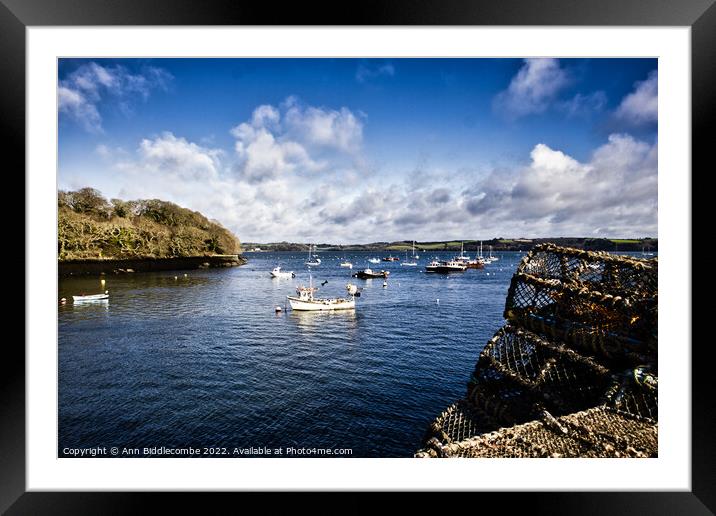 Mylor Harbour from the side Framed Mounted Print by Ann Biddlecombe