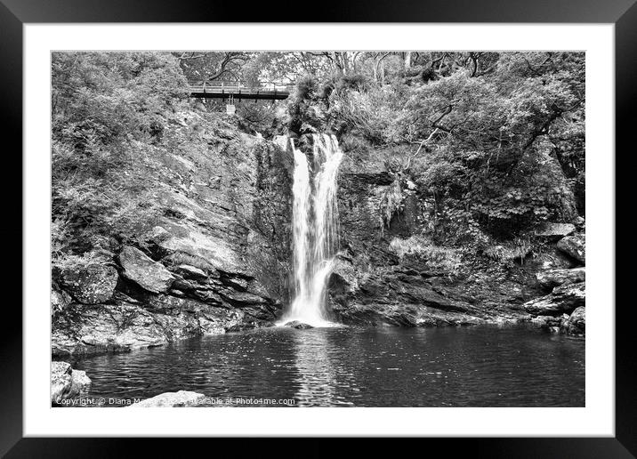 Inversnaid Falls monochrome Framed Mounted Print by Diana Mower