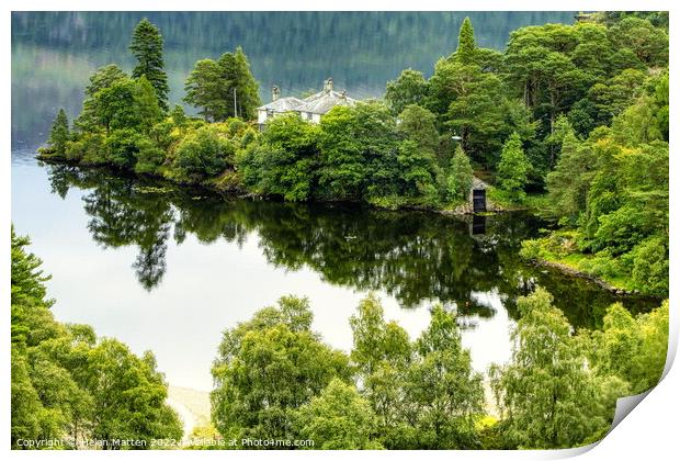 The white house in the lake Derwent water Print by Helkoryo Photography