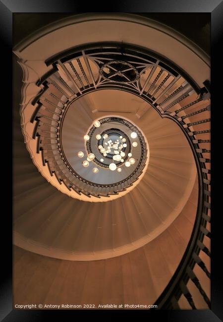 Illuminated Infinity Staircase Framed Print by Antony Robinson