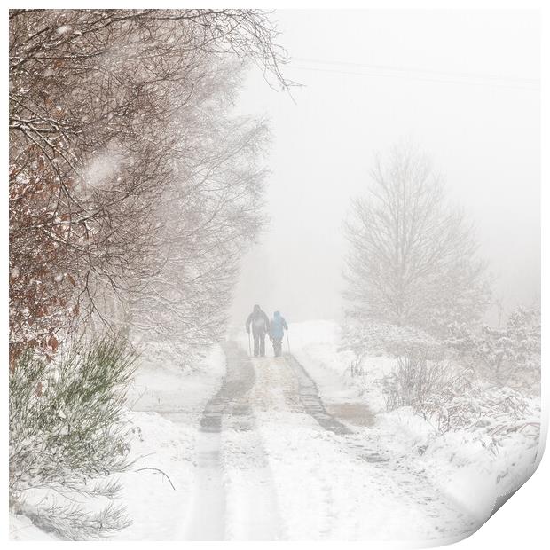 Snowfall walk Print by chris smith