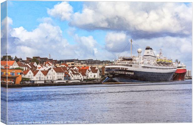 Stavanger Quayside with Moored Ships Canvas Print by Ian Lewis