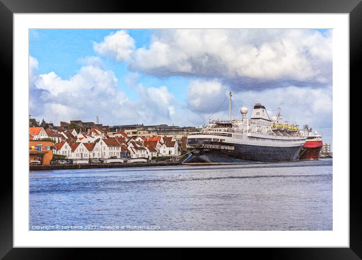 Stavanger Quayside with Moored Ships Framed Mounted Print by Ian Lewis