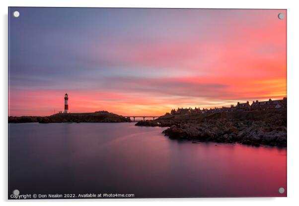 Sunset over Buchan Ness Lighthouse Acrylic by Don Nealon