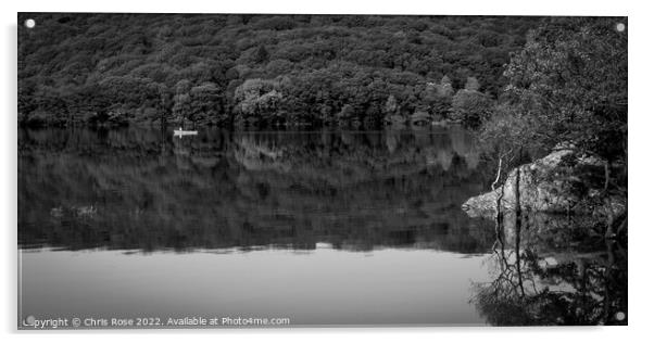 A couple pass in a canoe on Coniston Water Acrylic by Chris Rose