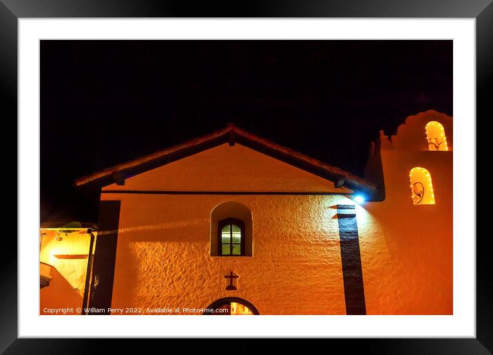 Old Mission Santa Ines Solvang California Cross Bells Night Framed Mounted Print by William Perry