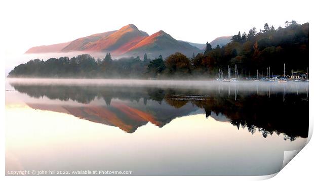 Morning reflections on Derwentwater Print by john hill