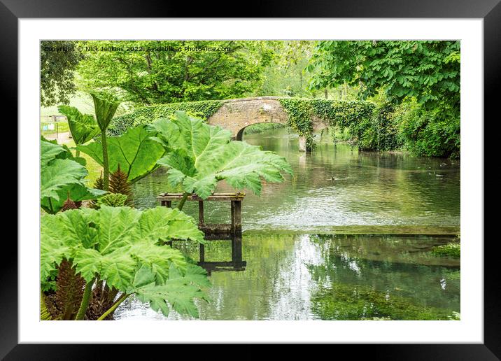 River Eye with footbridge at Lower Slaughter Cotswolds Framed Mounted Print by Nick Jenkins