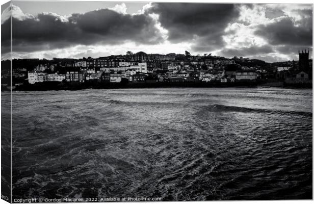 Sunset over St Ives, Cornwall Monochrome Canvas Print by Gordon Maclaren